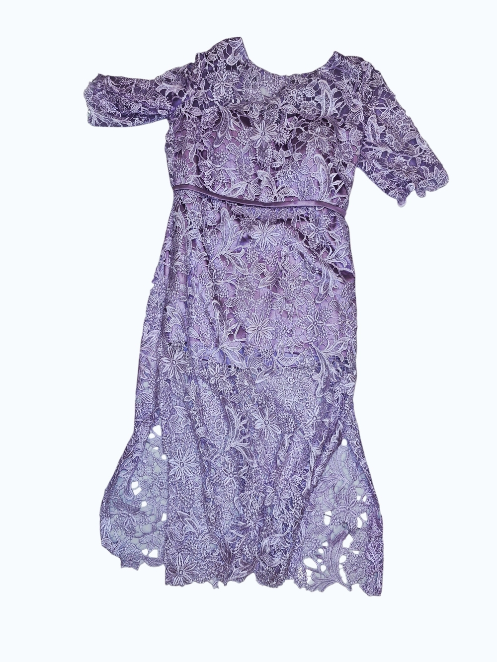 JJs House Lilac Lace Midi Dress With Floral Overlay Nwot